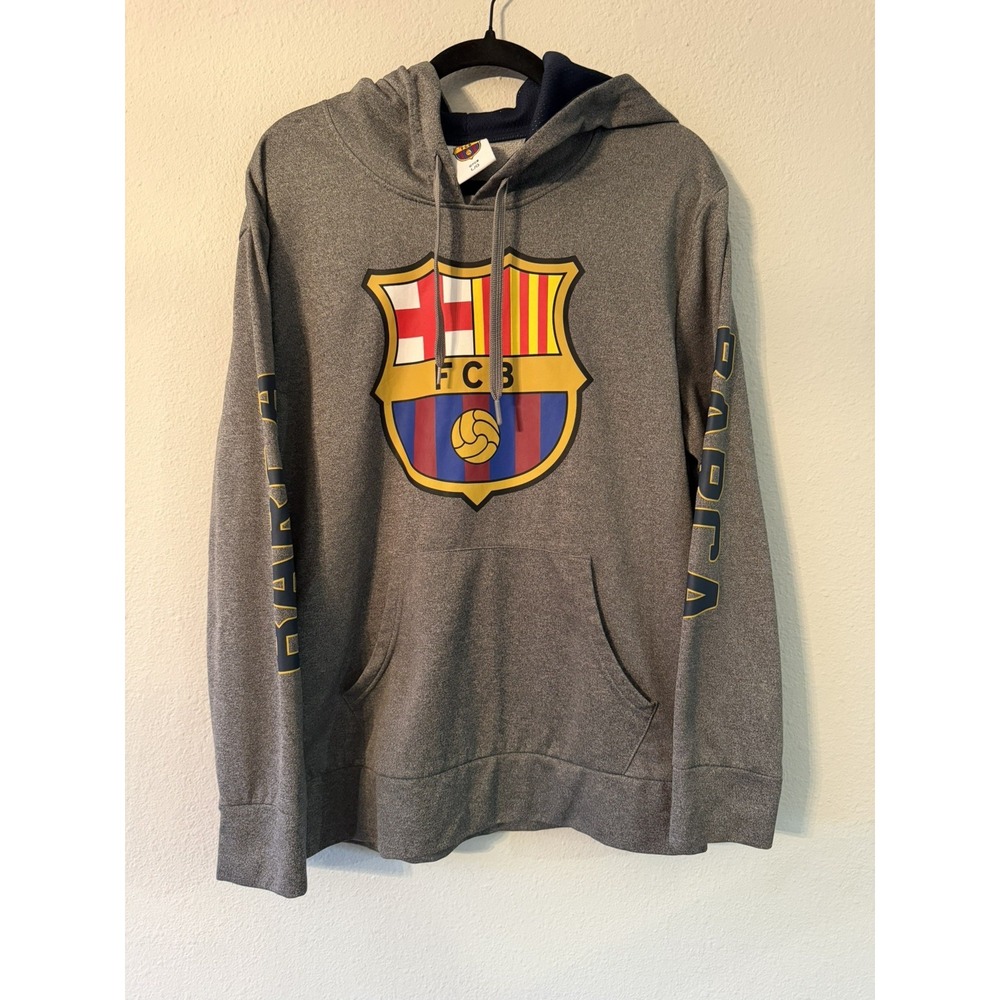 FC Barcelona Men's Pullover Hoodie Sweater Size Large Soccer FCB Barca Gray
